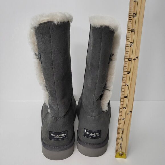 Koolaburra UGG Boots Womens 10 Kinslei Tall Suede Stone Grey 1096409 Buttons - Picture 3 of 8